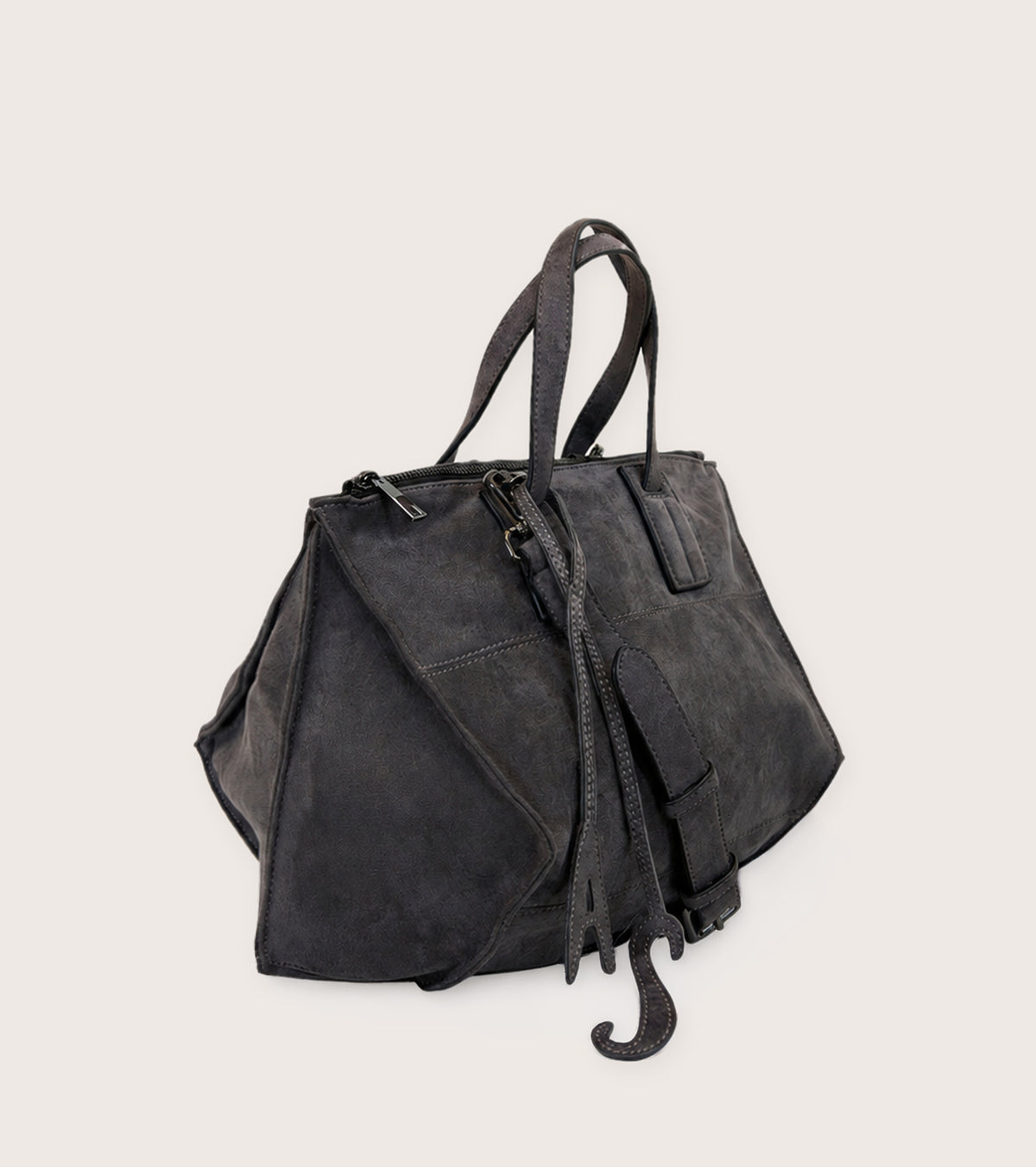 Borsa shopping in ecopelle scamosciata lavagna