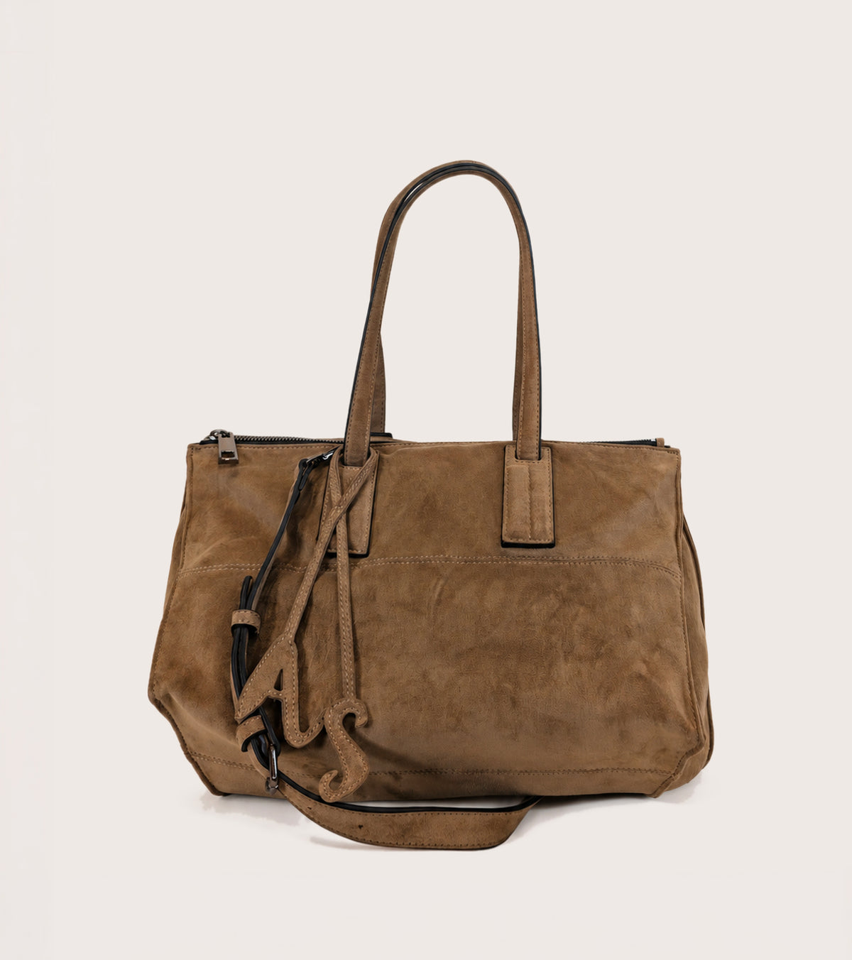 Borsa shopping scamosciata con charm AS ermellino