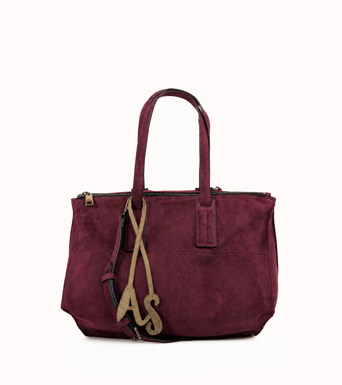 Borsa shopping scamosciata con charm AS mosto