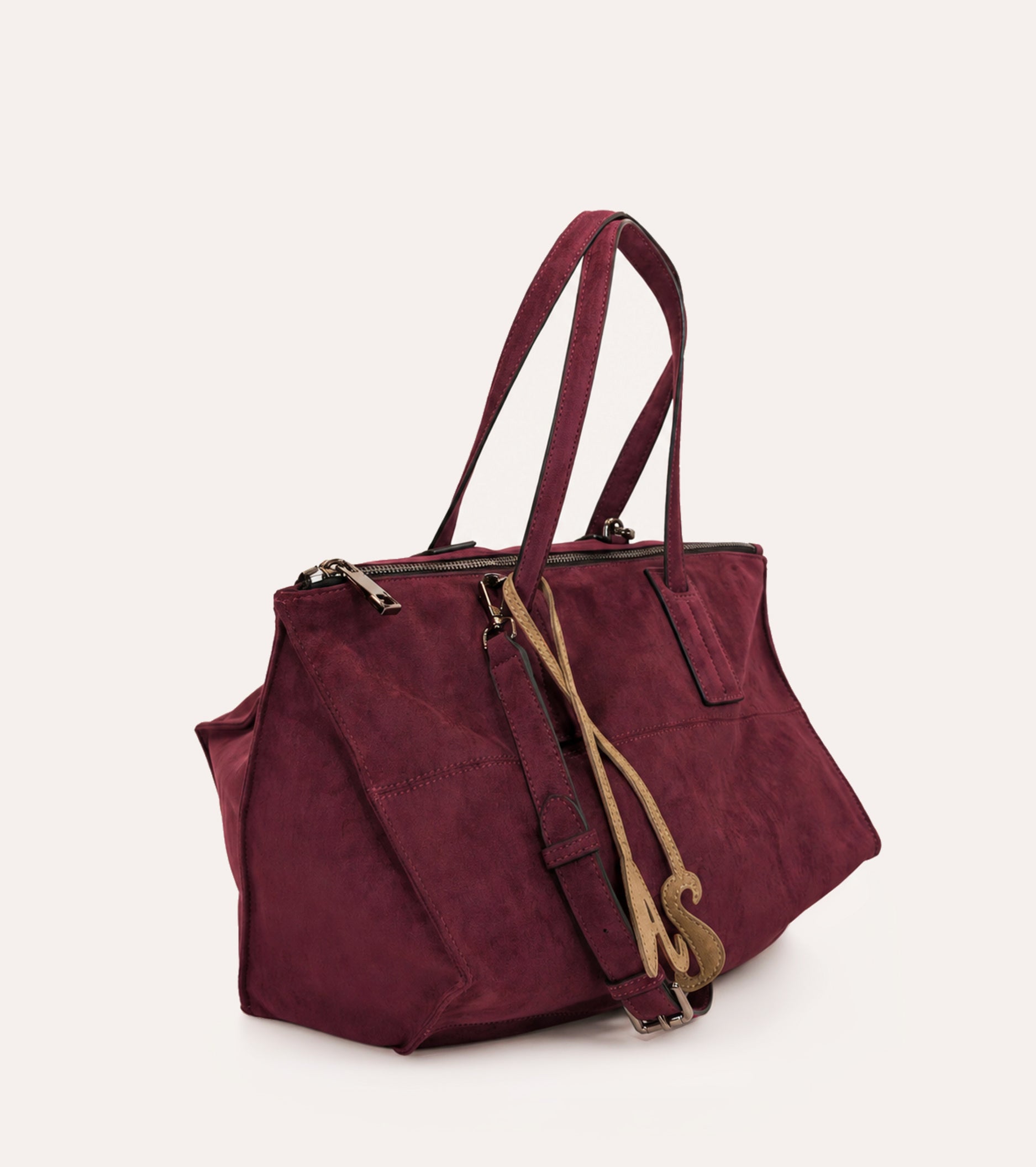 Borsa shopping scamosciata con charm AS mosto