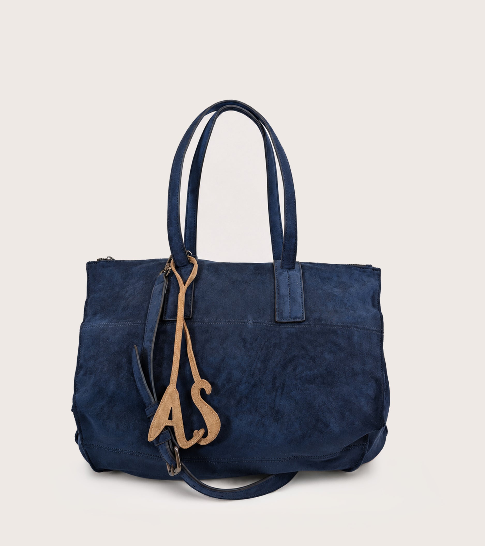 Borsa shopping scamosciata con charm AS mezzanotte