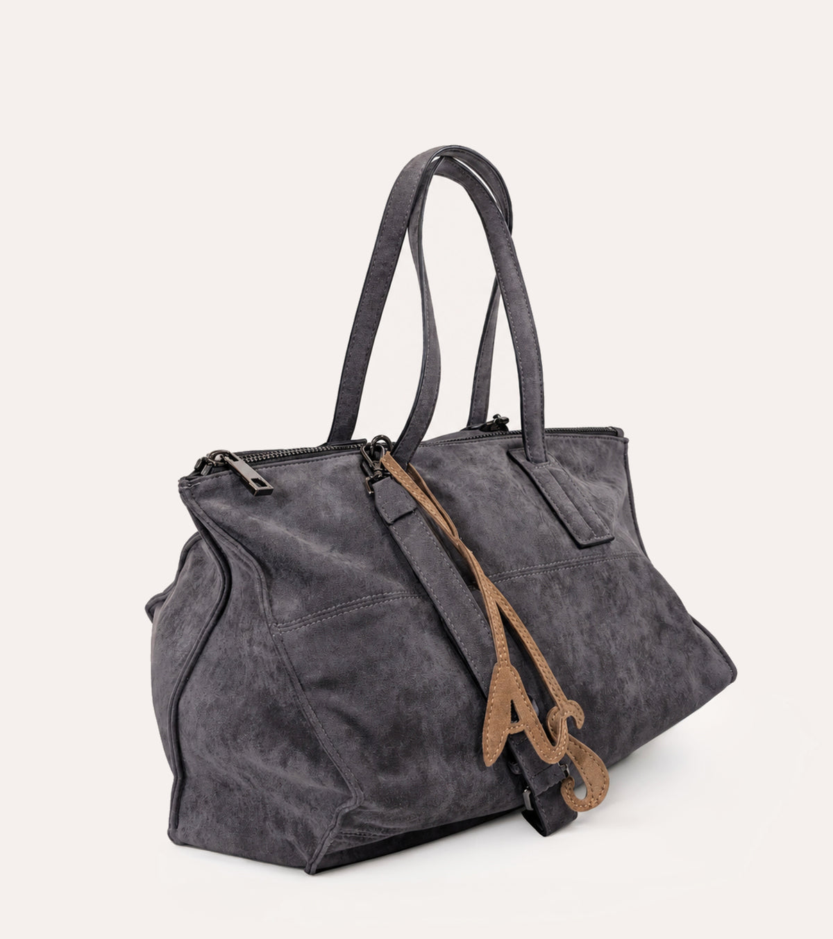 Borsa shopping scamosciata con charm AS lavagna
