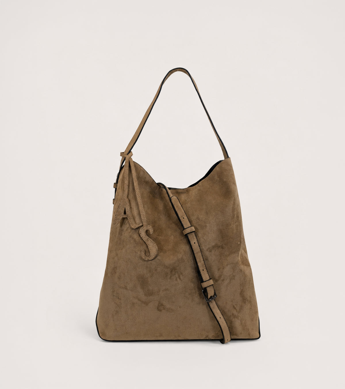 Borsa a secchiello scamosciata con charm AS ermellino