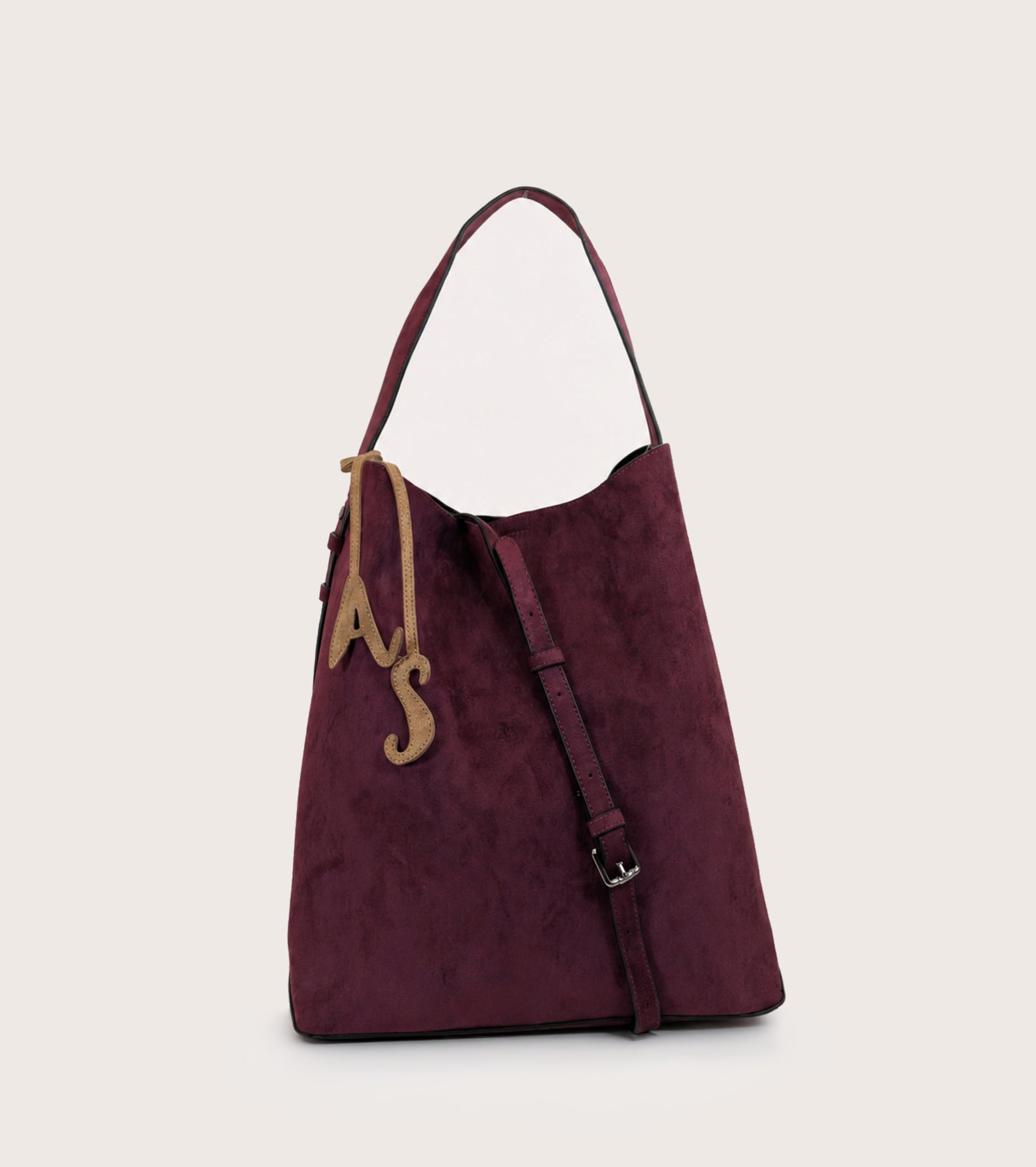 Borsa a secchiello scamosciata con charm AS mosto