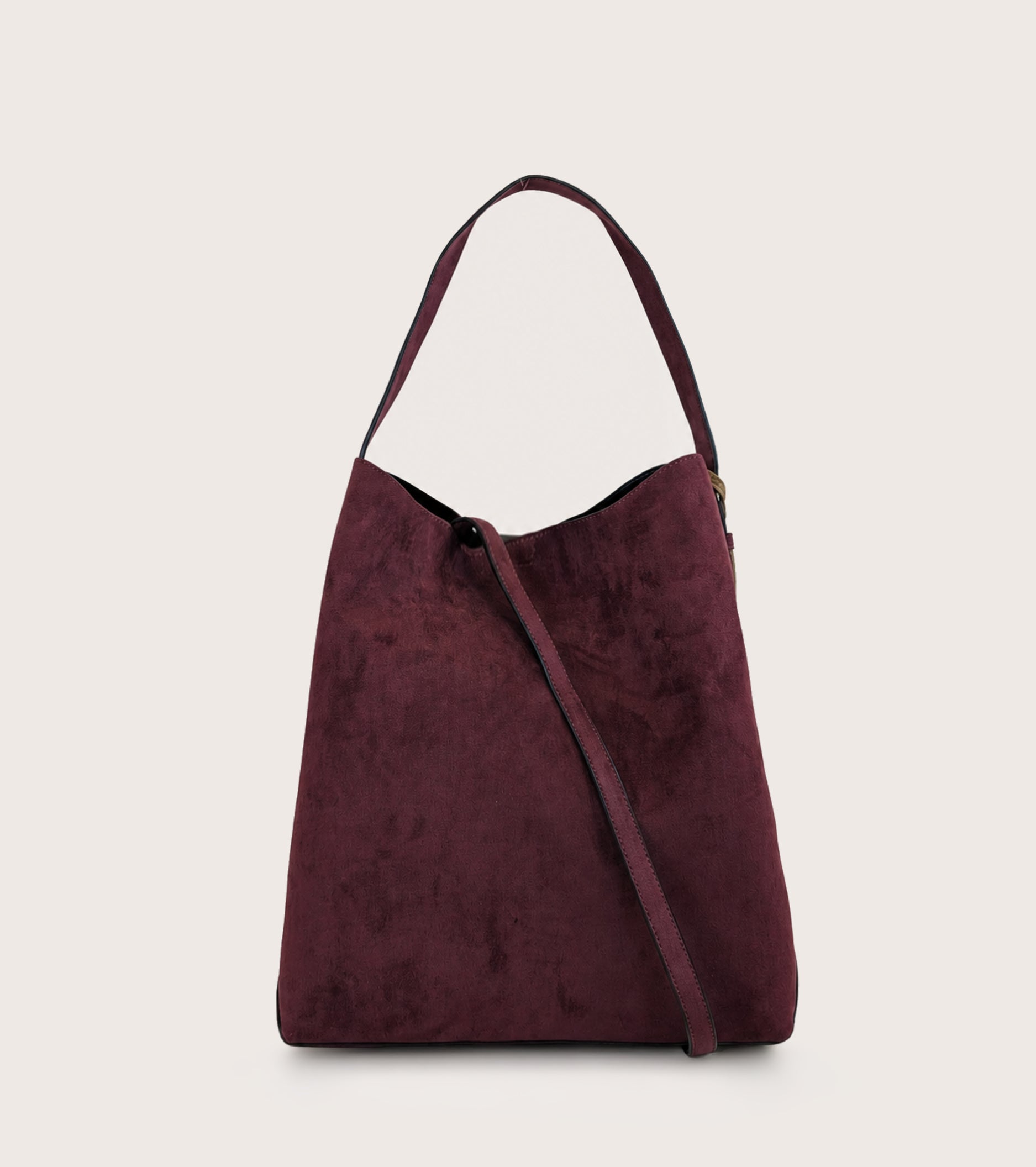 Borsa a secchiello scamosciata con charm AS mosto