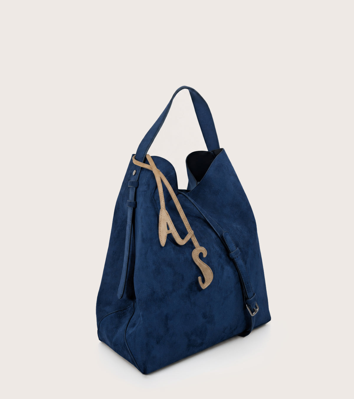 Borsa a secchiello scamosciata con charm AS mezzanotte