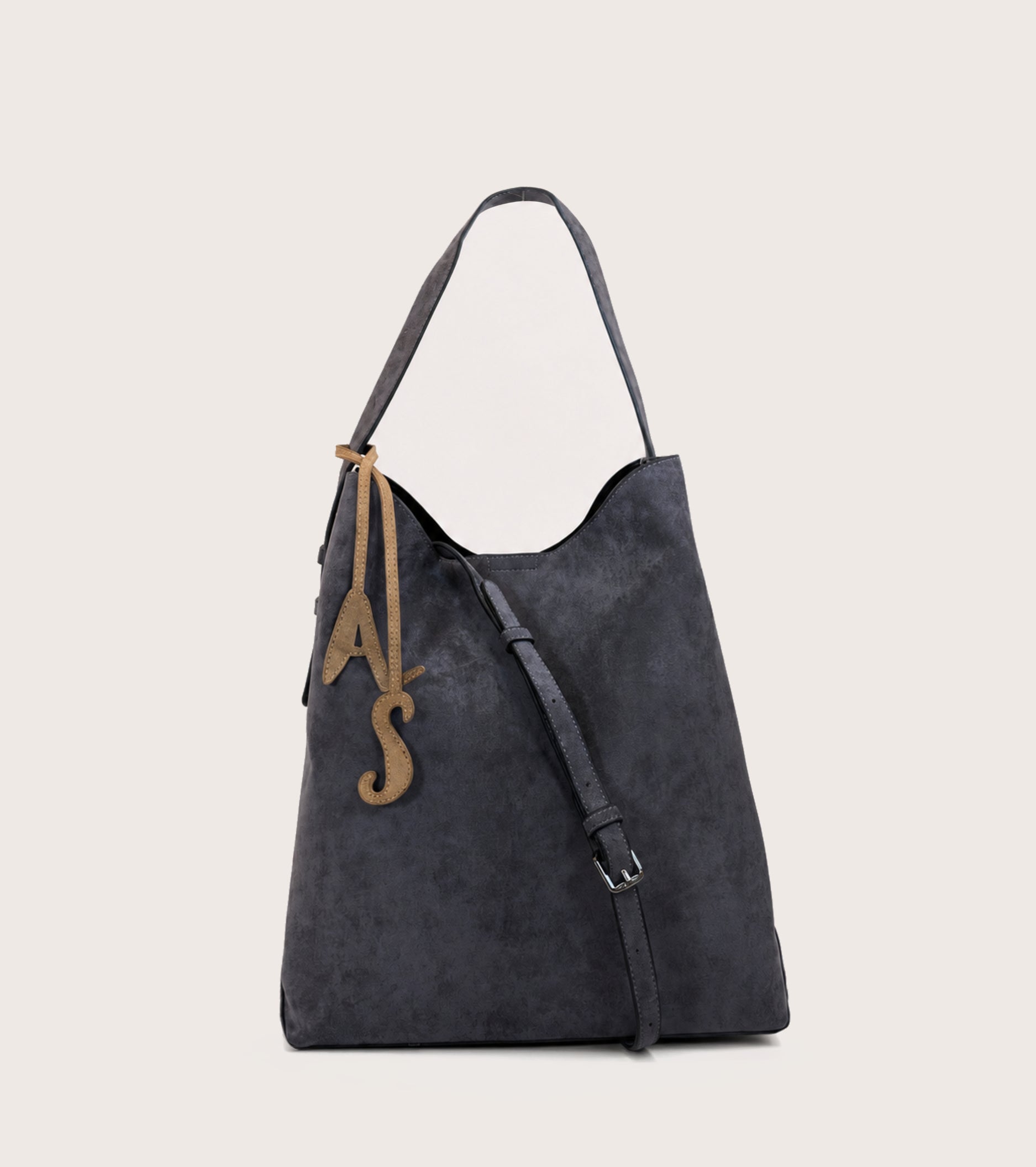 Borsa a secchiello scamosciata con charm AS lavagna