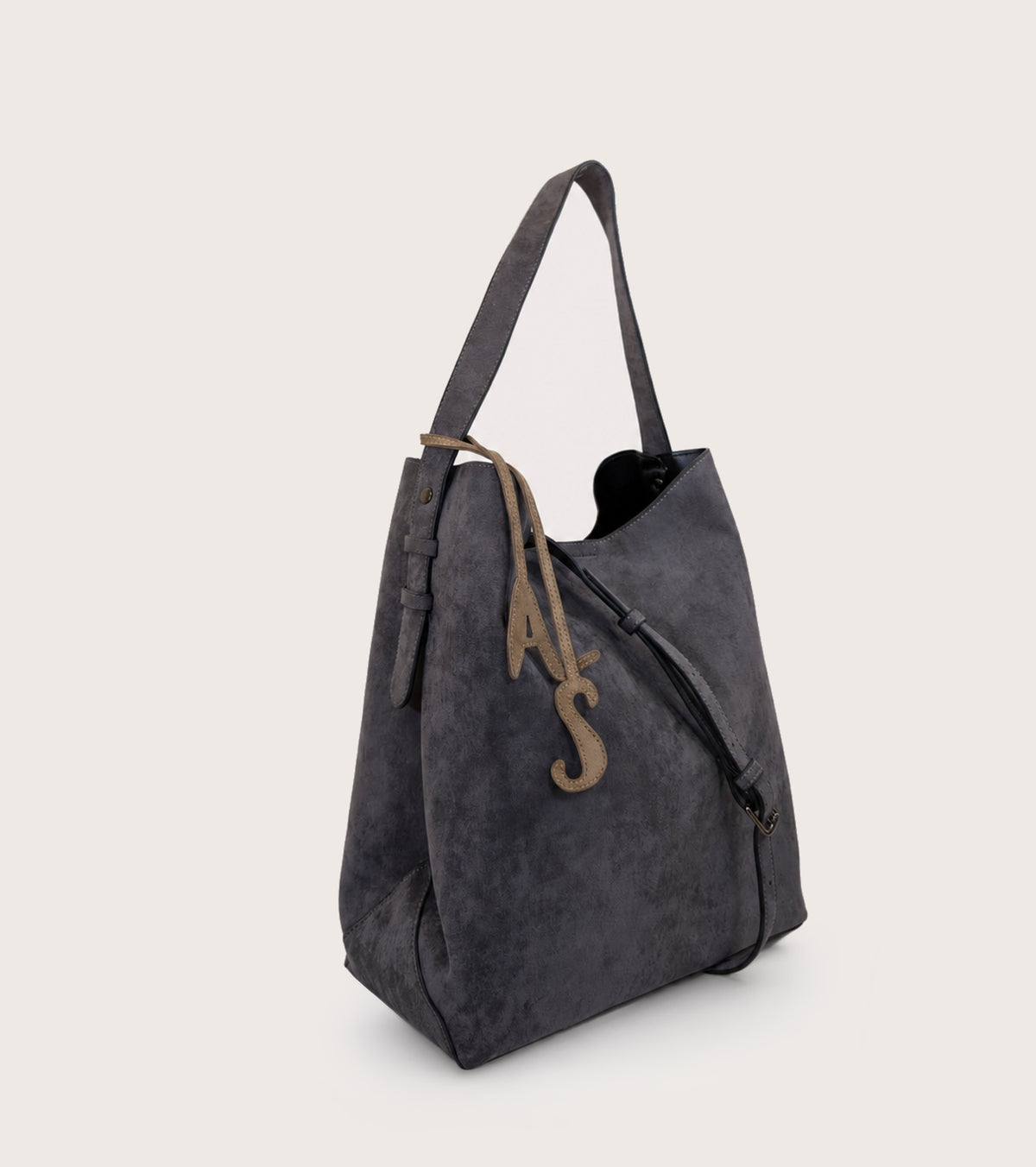 Borsa a secchiello scamosciata con charm AS lavagna