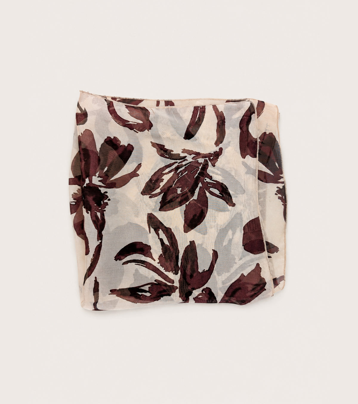 Scarf with a papyrus and black cherry floral print