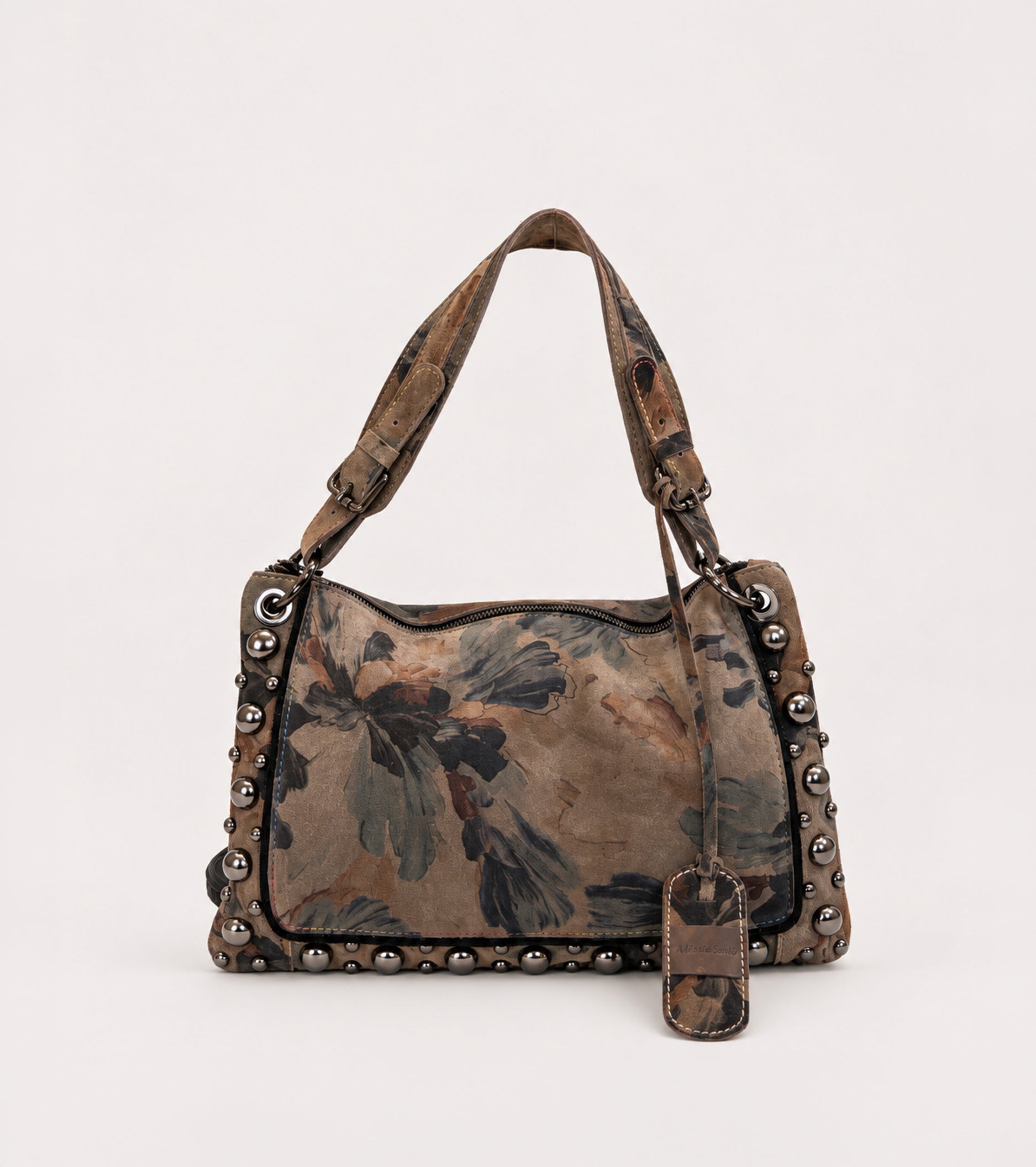 Borsa a spalla con stampa e borchie stampa multicolor