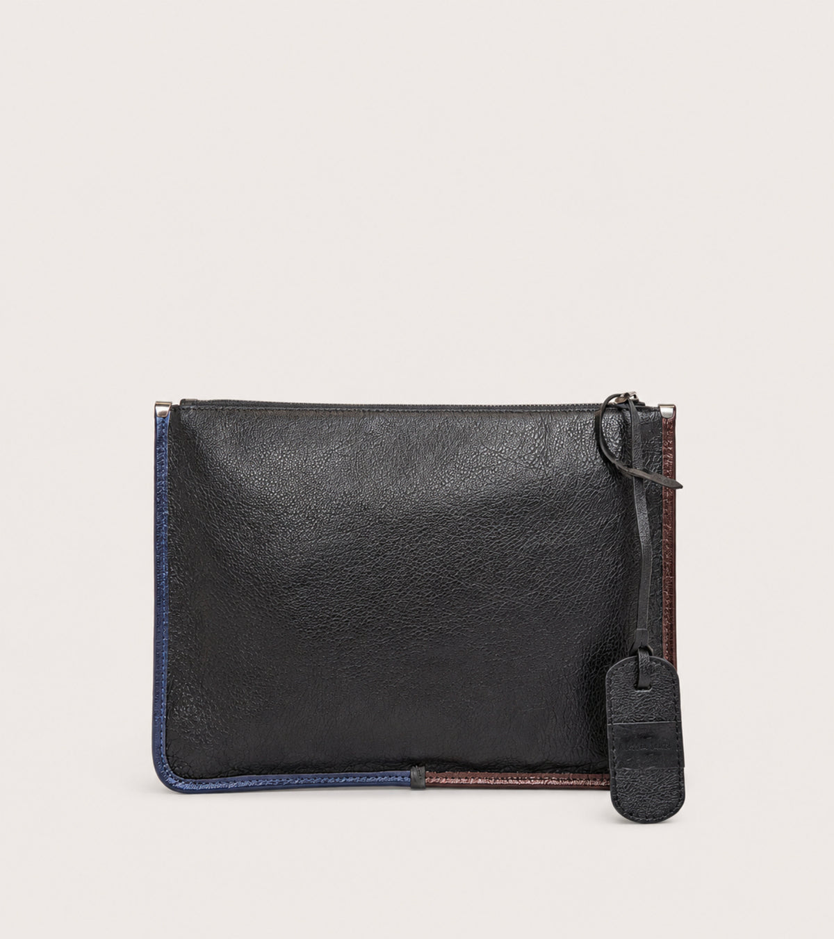Black diamond-patterned zip-fastening clutch bag