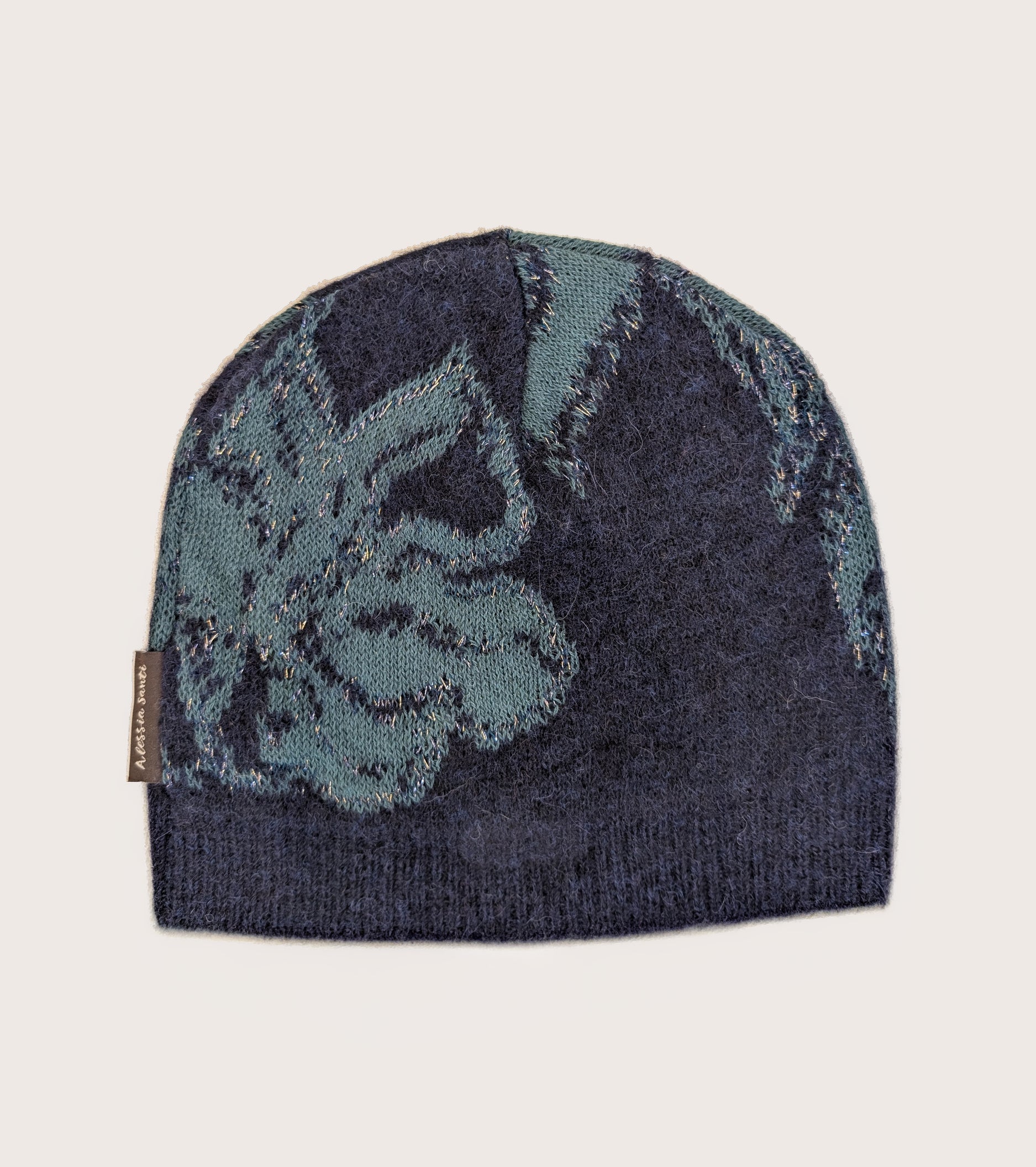 Berretto beanie in cotone e alpaca navy verde