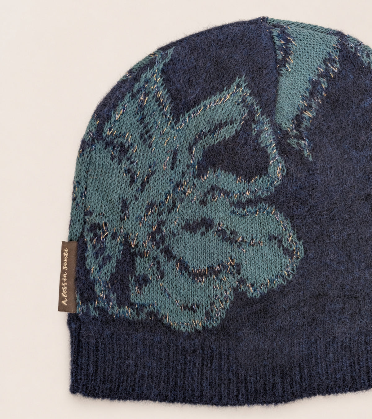 Berretto beanie in cotone e alpaca navy verde