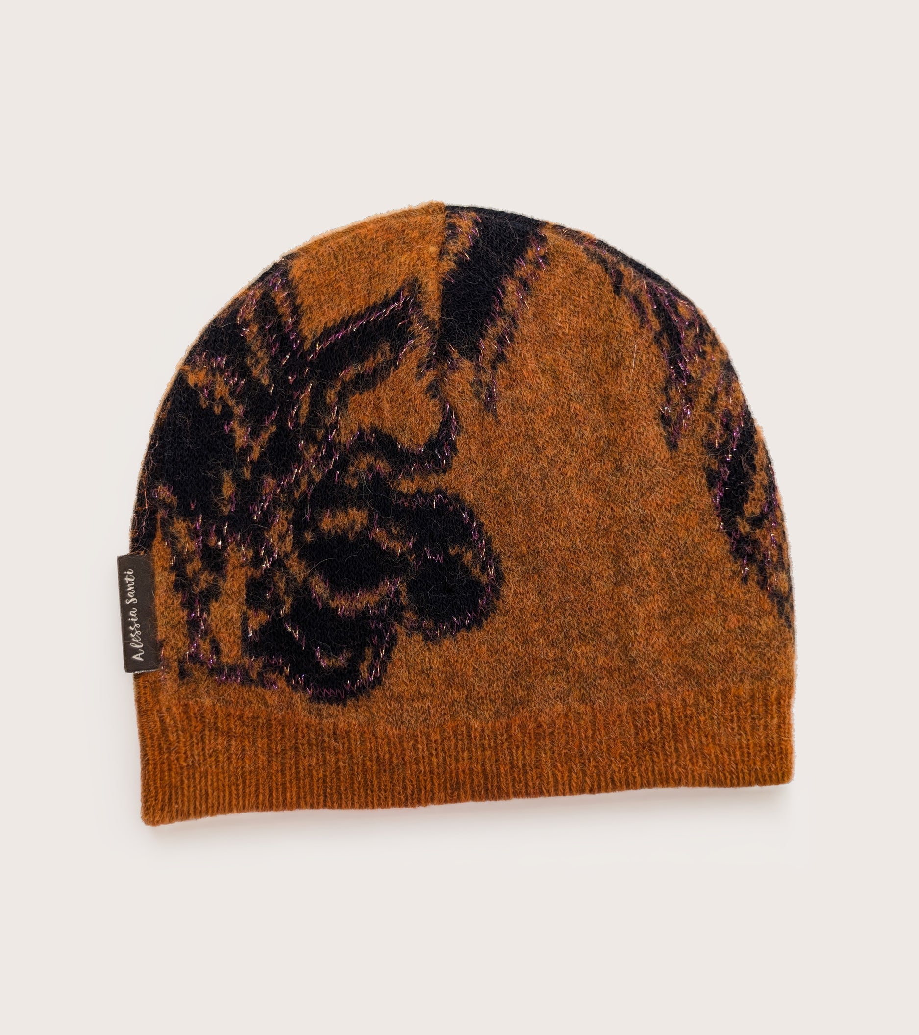 Berretto beanie in cotone e alpaca arancio navy