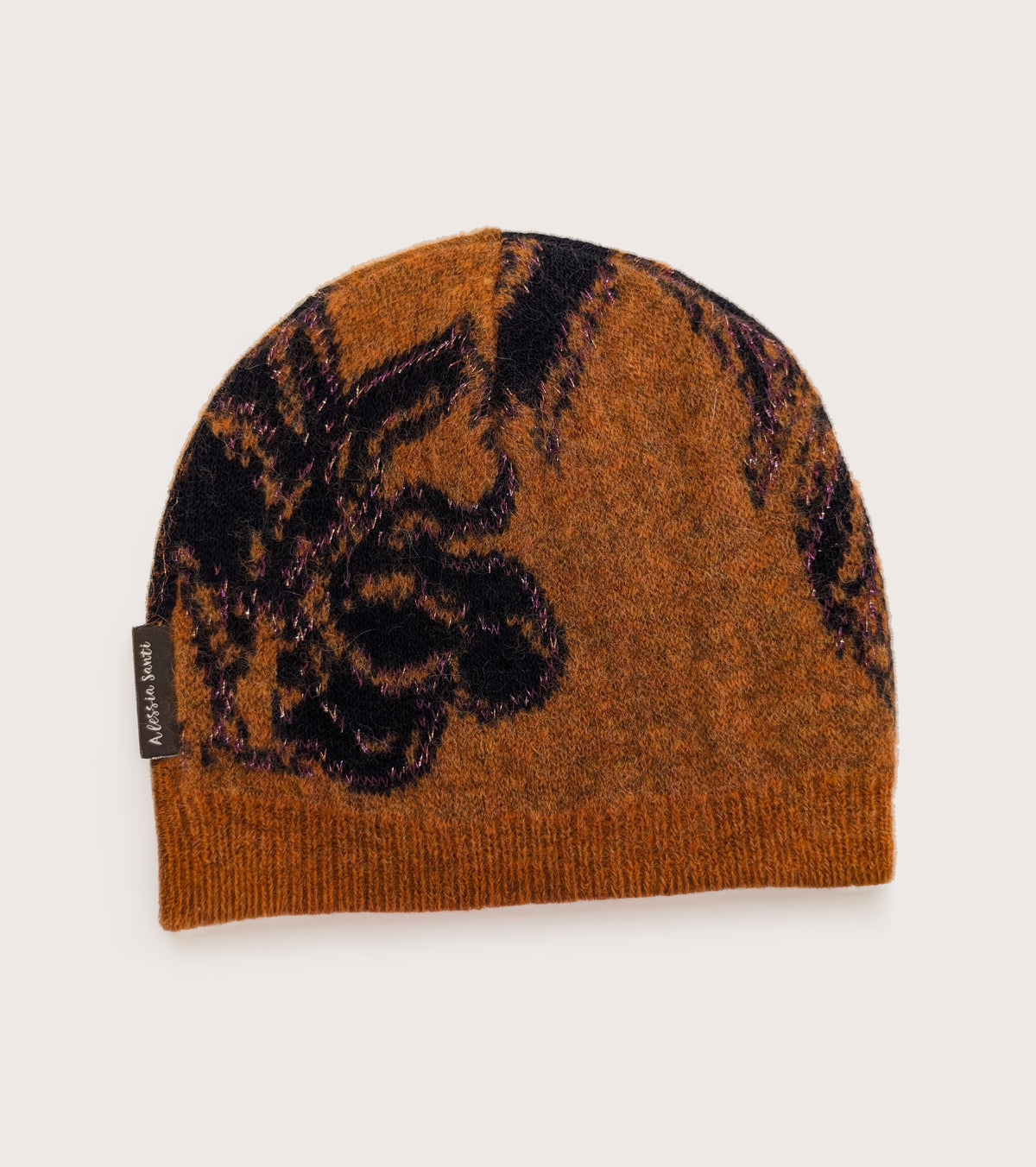 Berretto beanie in cotone e alpaca arancio navy