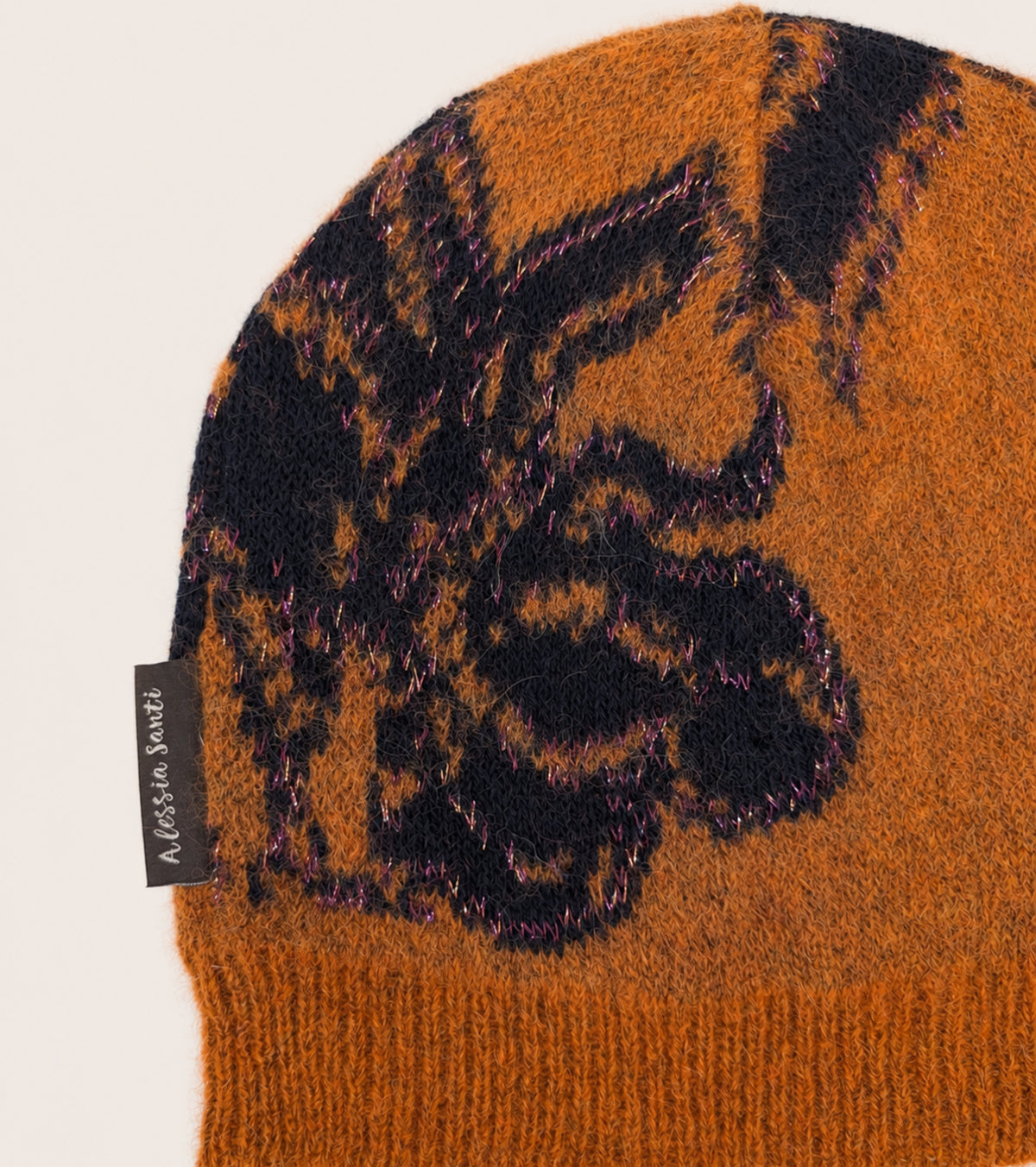 Berretto beanie in cotone e alpaca arancio navy