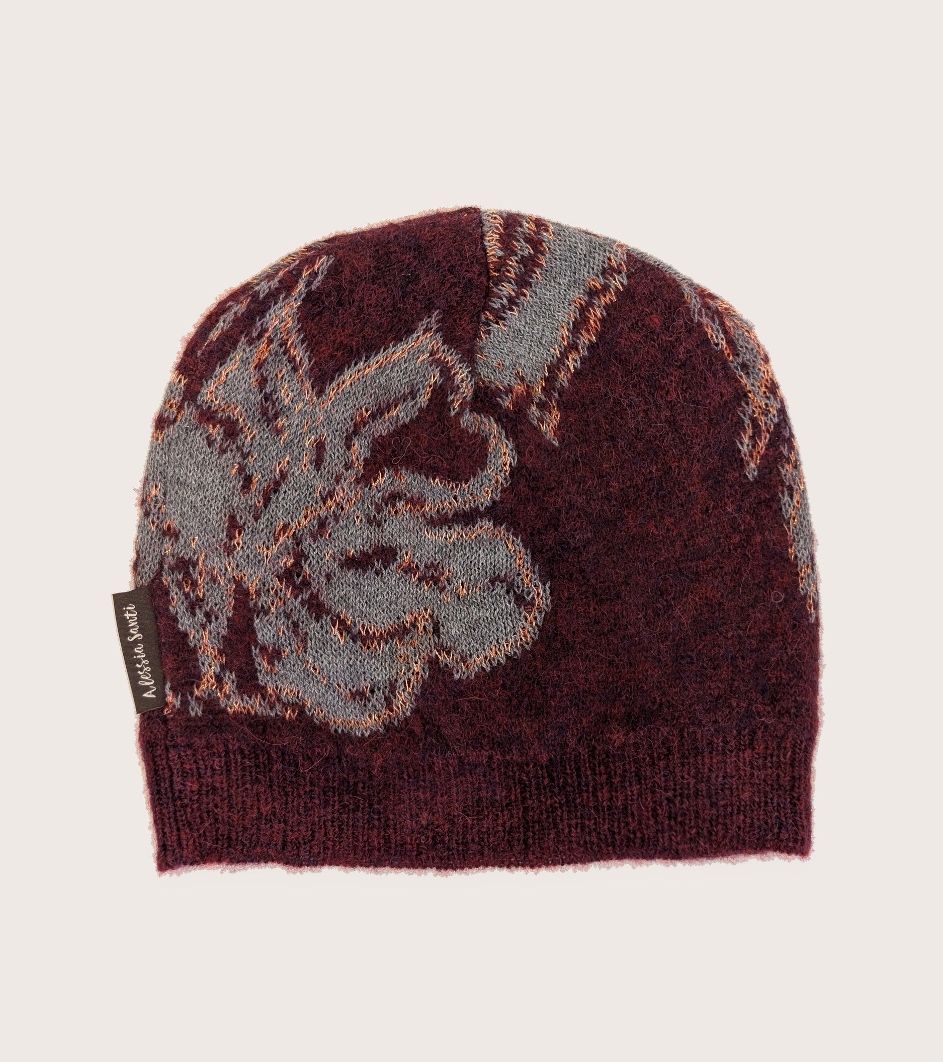 Berretto beanie in cotone e alpaca bordeaux grigio
