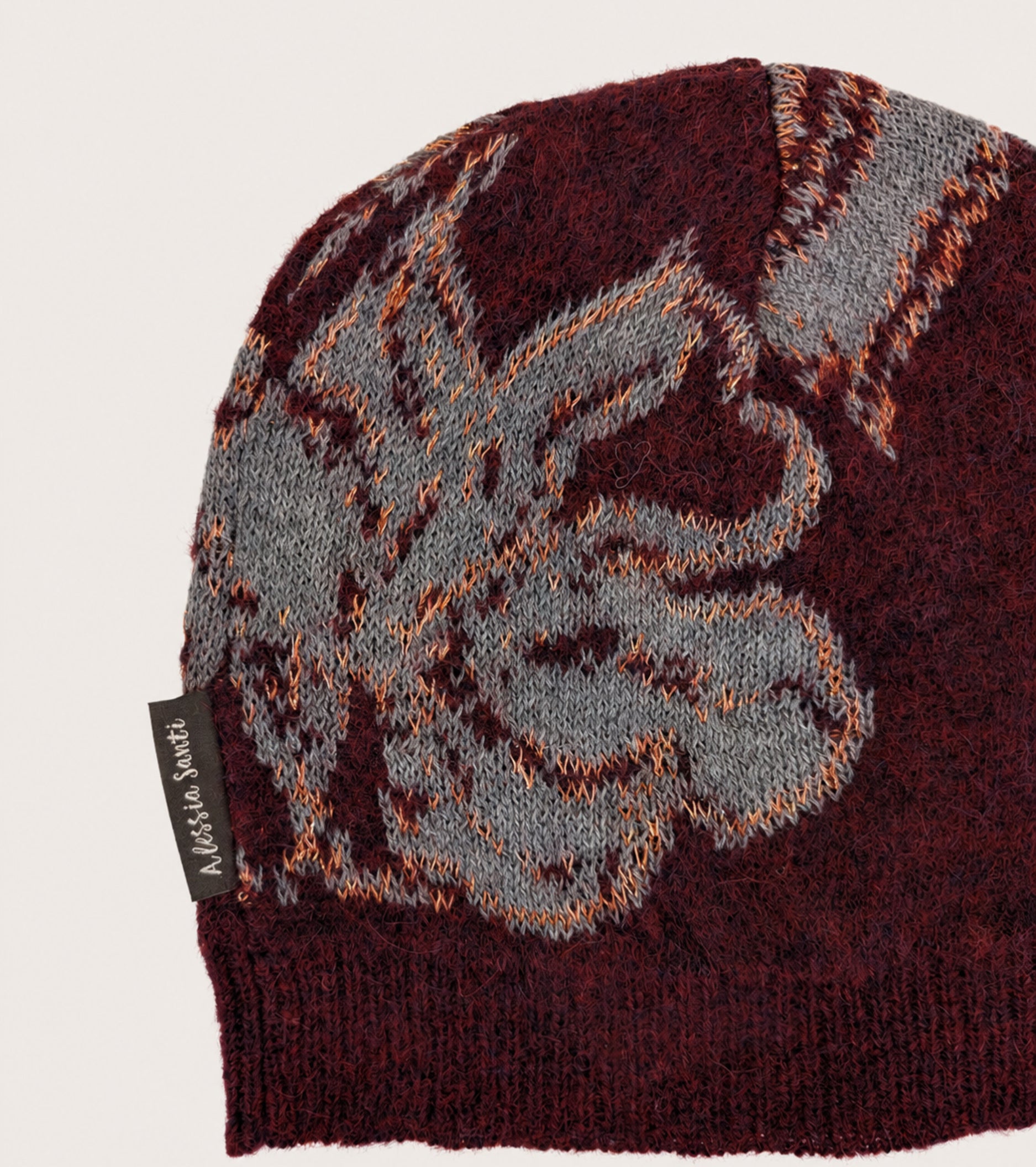 Berretto beanie in cotone e alpaca bordeaux grigio