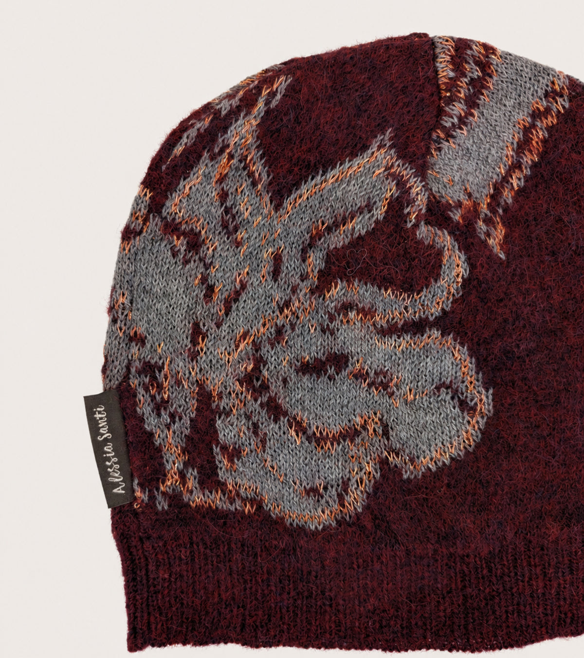 Berretto beanie in cotone e alpaca bordeaux grigio