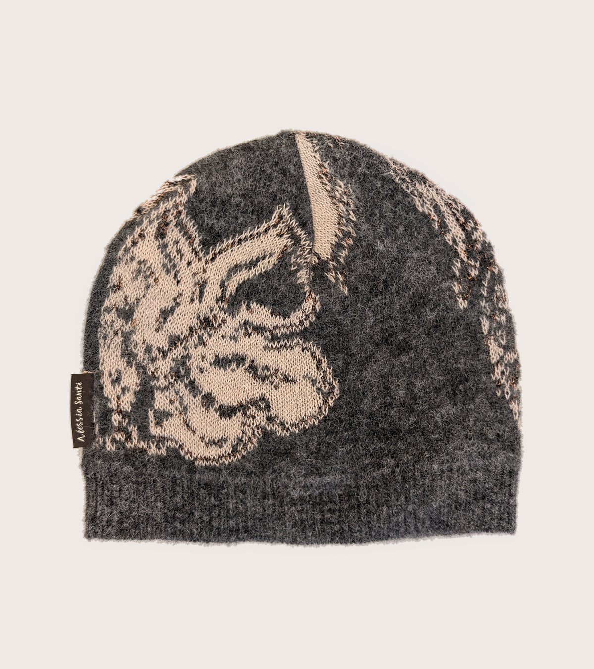 Berretto beanie in cotone e alpaca grigio beige