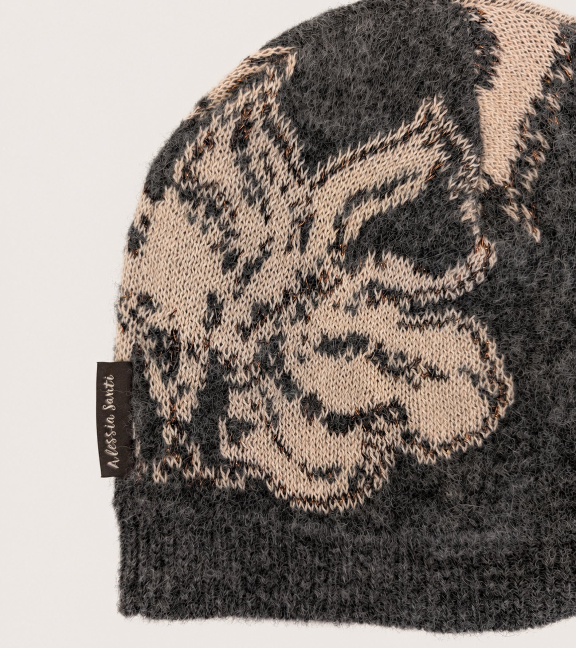 Berretto beanie in cotone e alpaca grigio beige