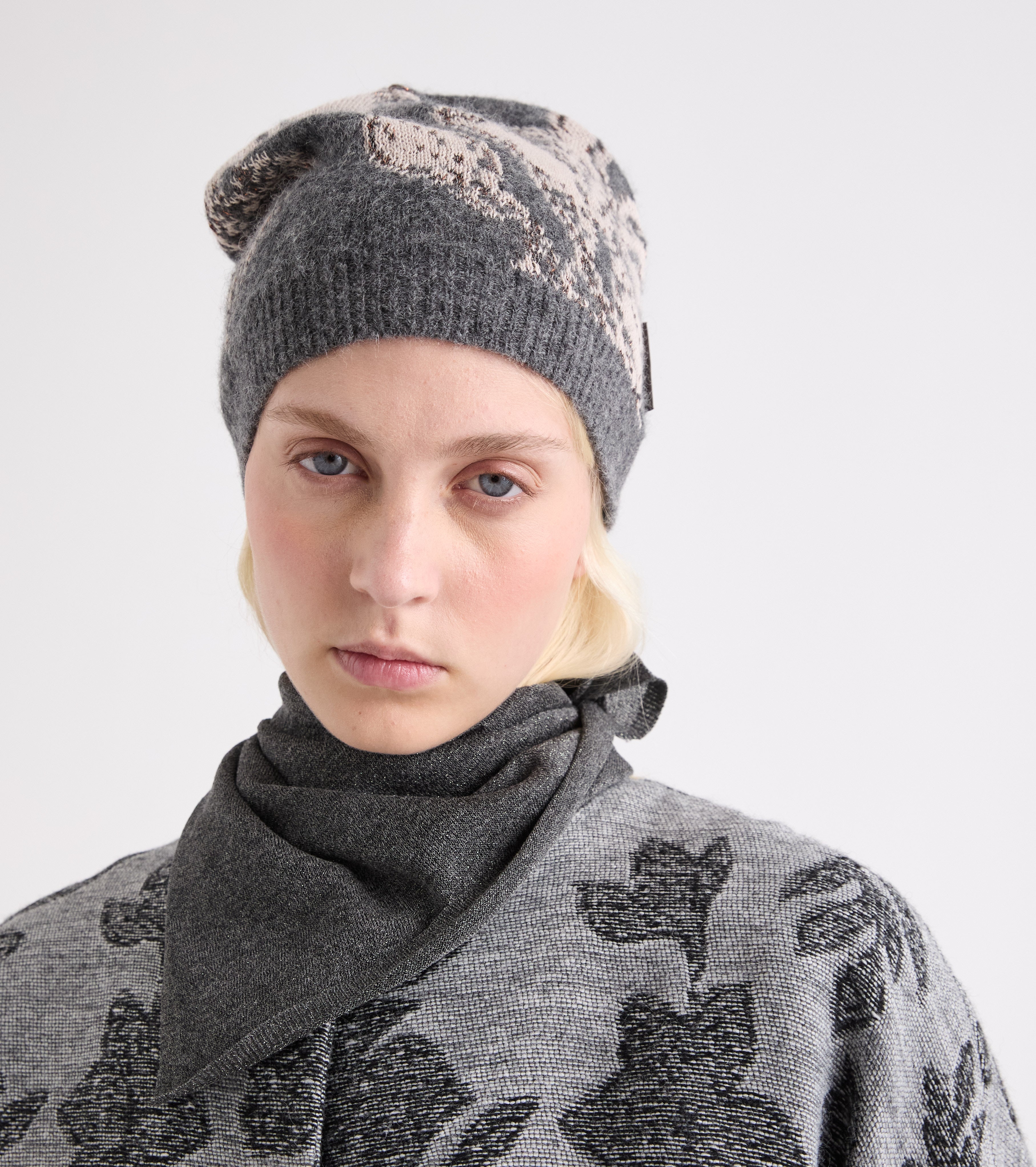 Berretto beanie in cotone e alpaca grigio beige