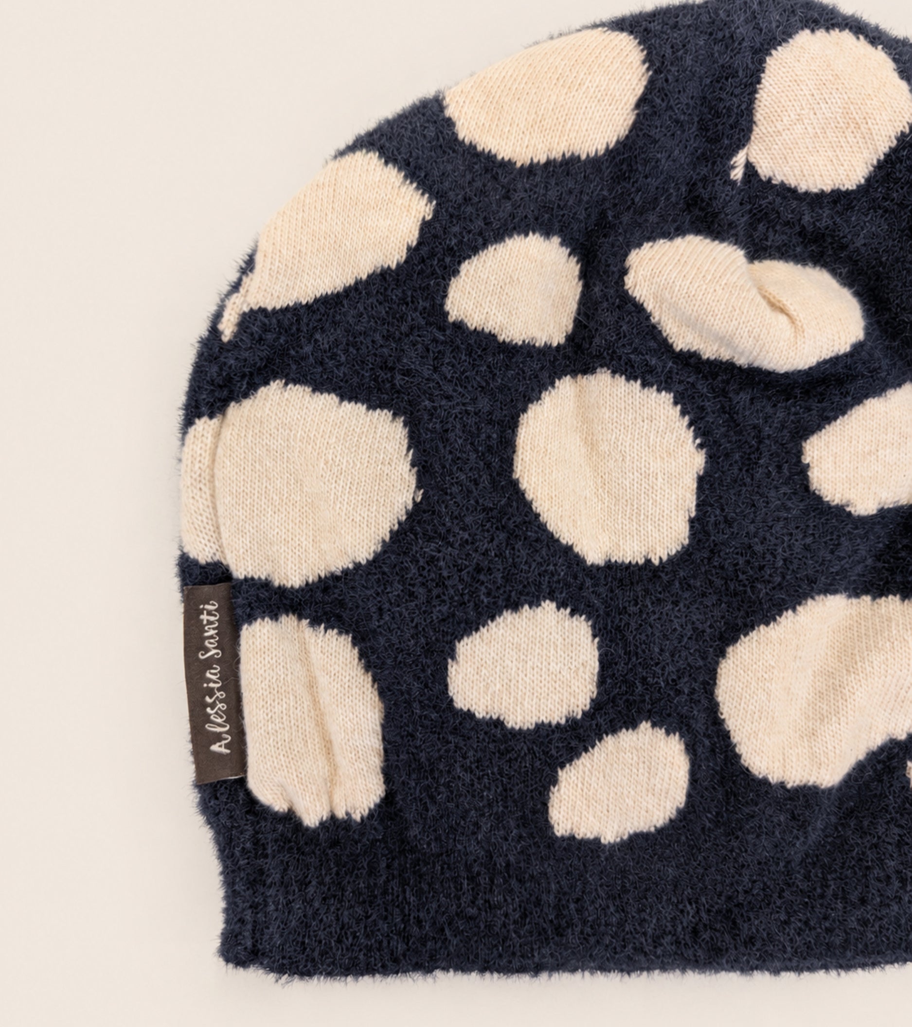 Berretto beanie in filato di misto alpaca beige navy