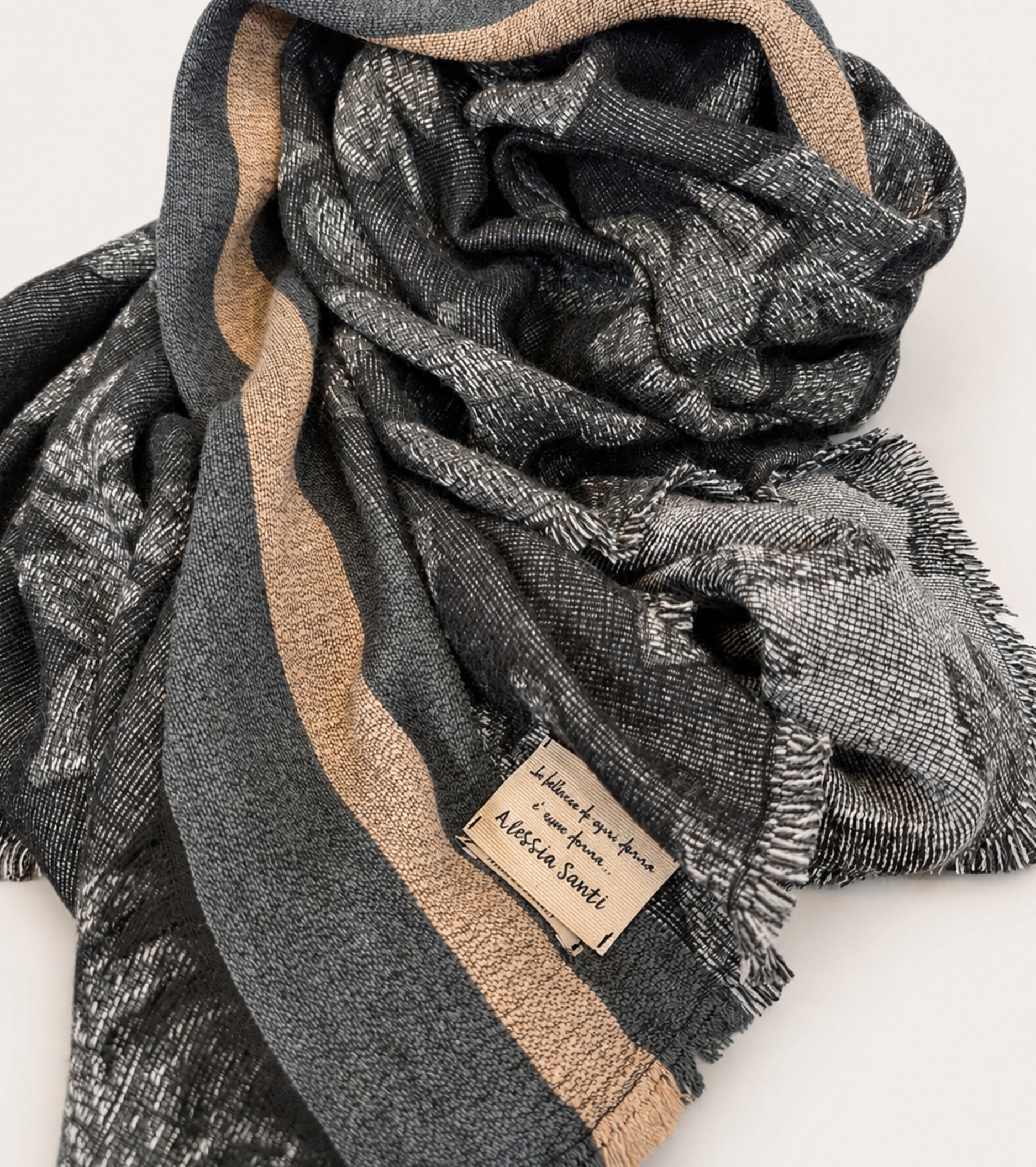 Scarf made from heather grey jacquard yarn