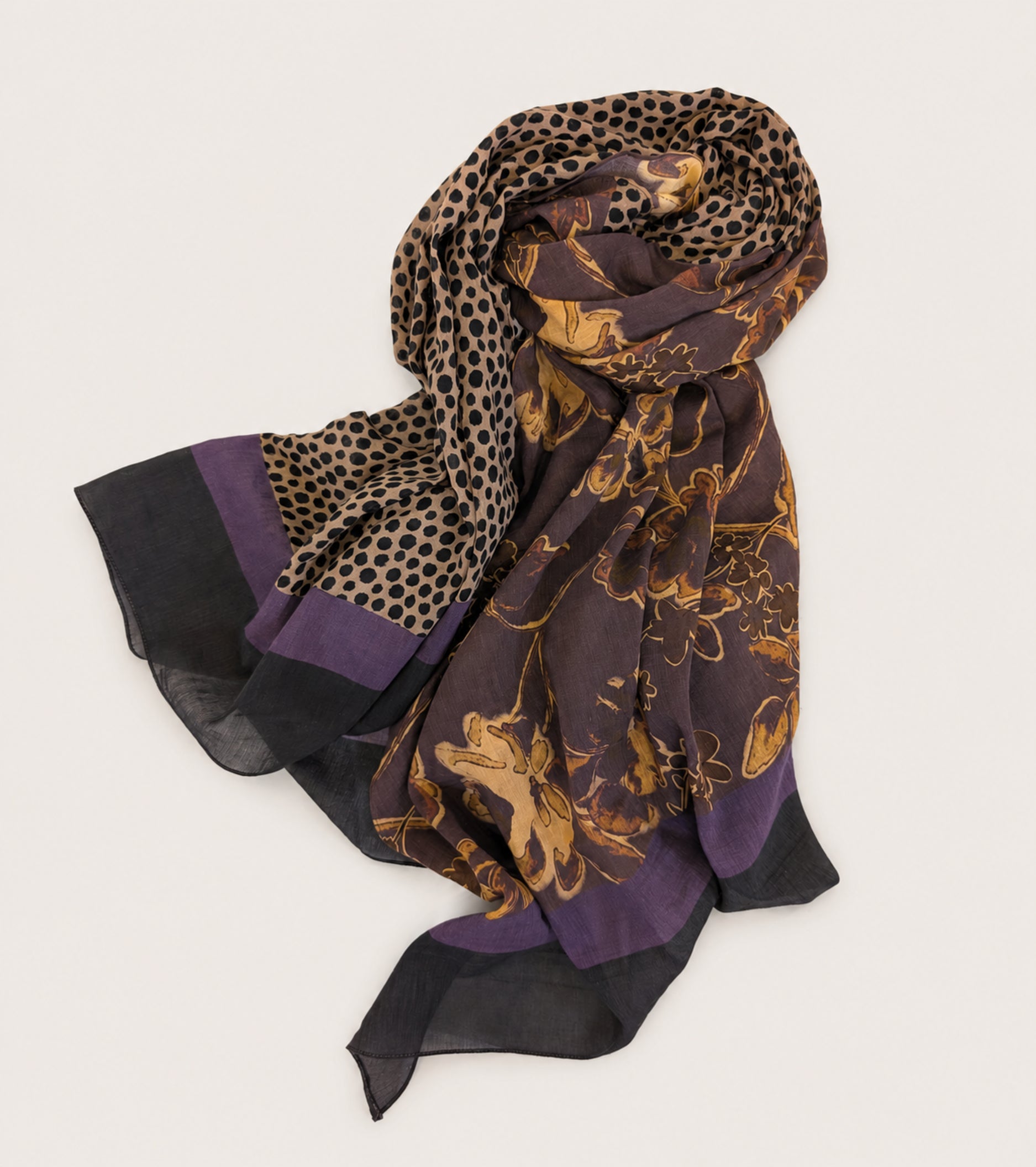 Cotton and silk scarf with an ‘Iris Juice’ print