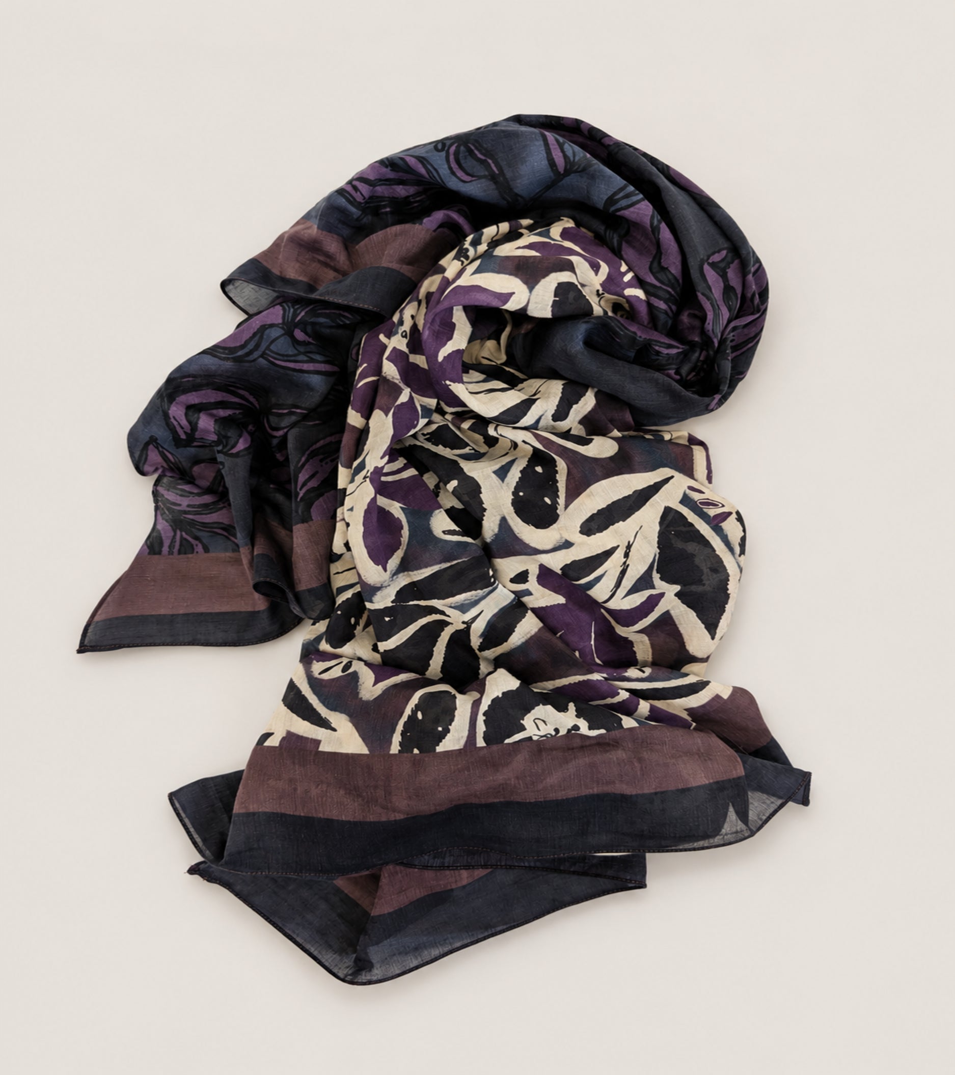 Silk-blend scarf with an iris-coloured papyrus-patterned belt
