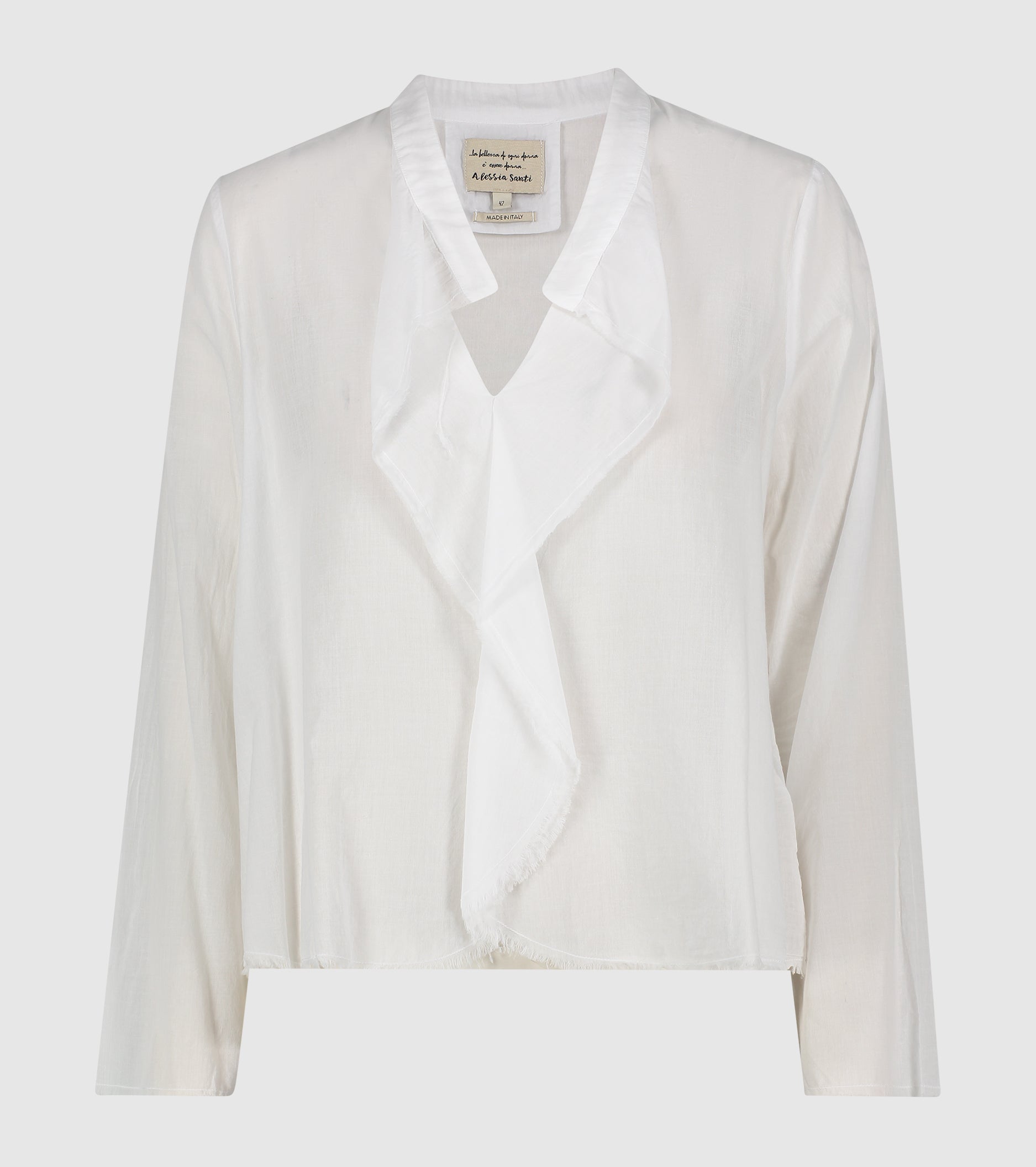 Blouse with V-neck and long sleeves white