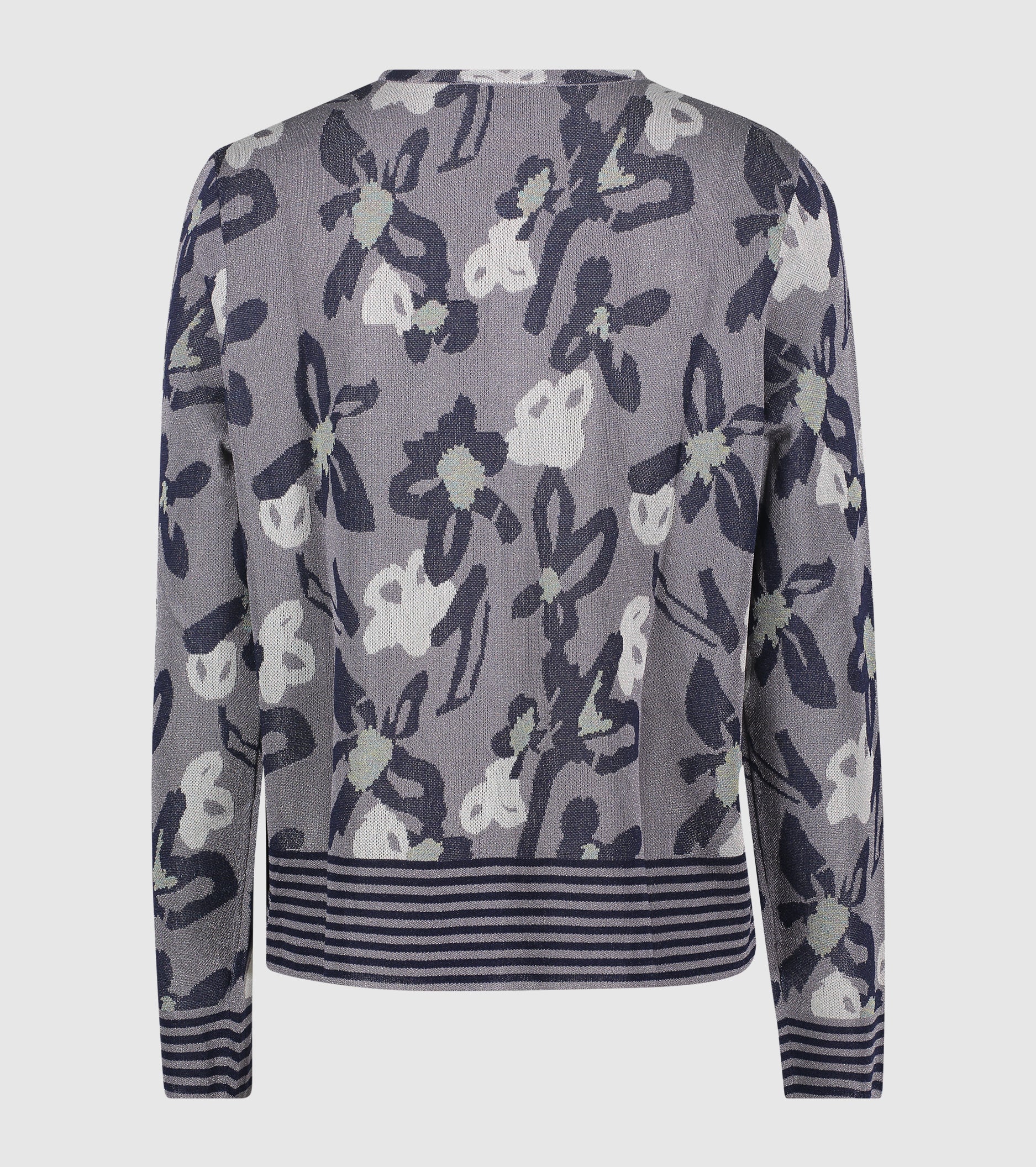 Jacquard cardigan with silver round neck